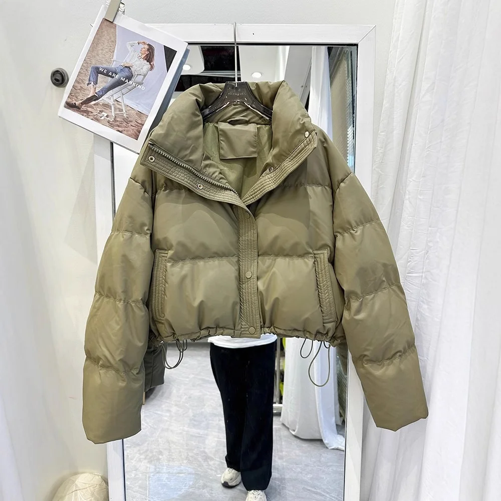 Women's Short PU Leather down Cotton Jacket 2025 Bread Style Small Size Cotton Coat Outerwear Thick Knitted Winter Coat