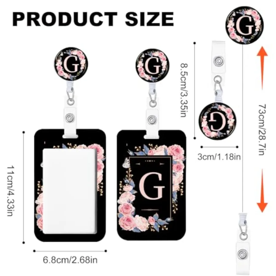 3 Set A-Z Letter ID Badge Holder with Clip Badge Reels Retractable Heavy Duty, Keychain ID Holder for School Nurse Office G