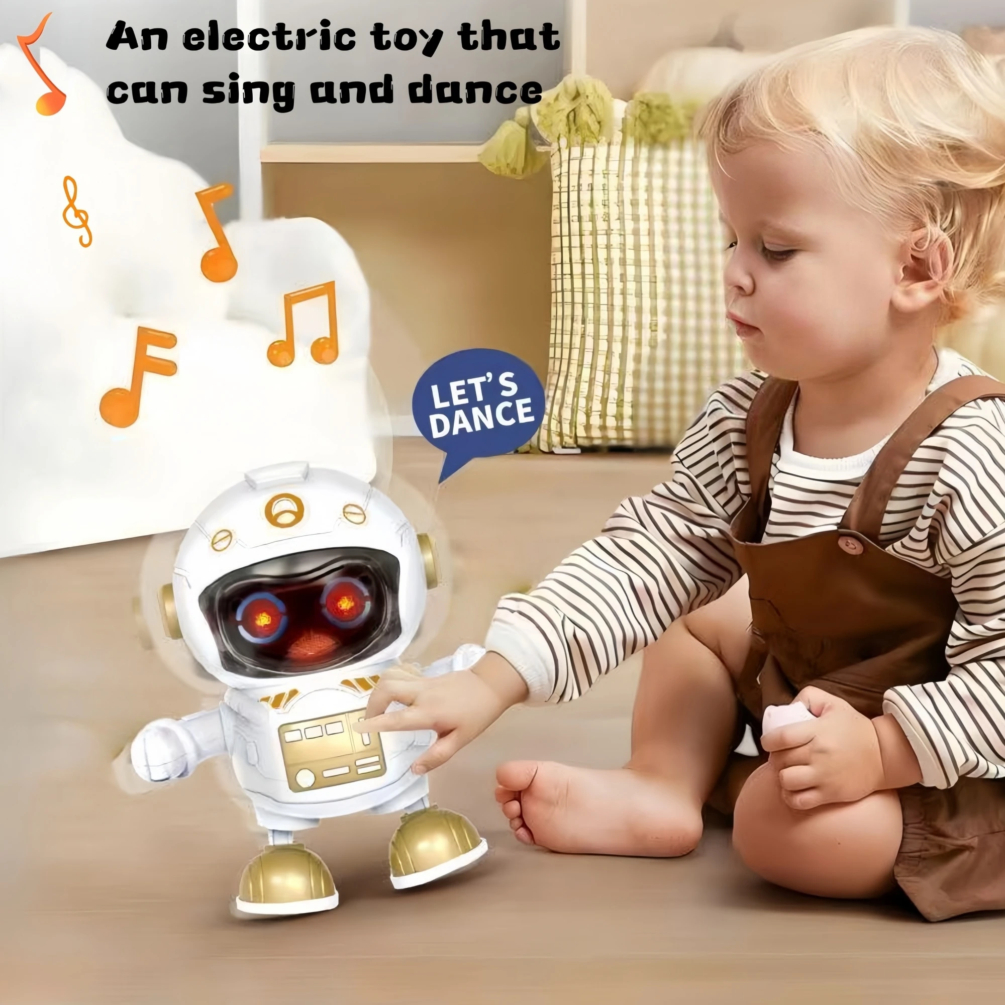 Jouet robot musical interactif avec corps mobile et yeux expressifs – Machine à danser durable alimentée par batterie
