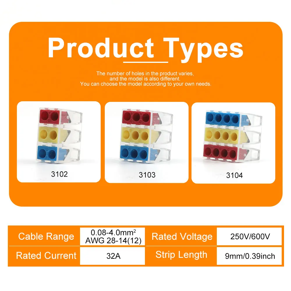 10 PCS Triple P Wires Are Connected To The Quick Wiring Terminal Split-Line Connector 3 In 3 Out / 3 In 6 Out / 3 In 9 Out