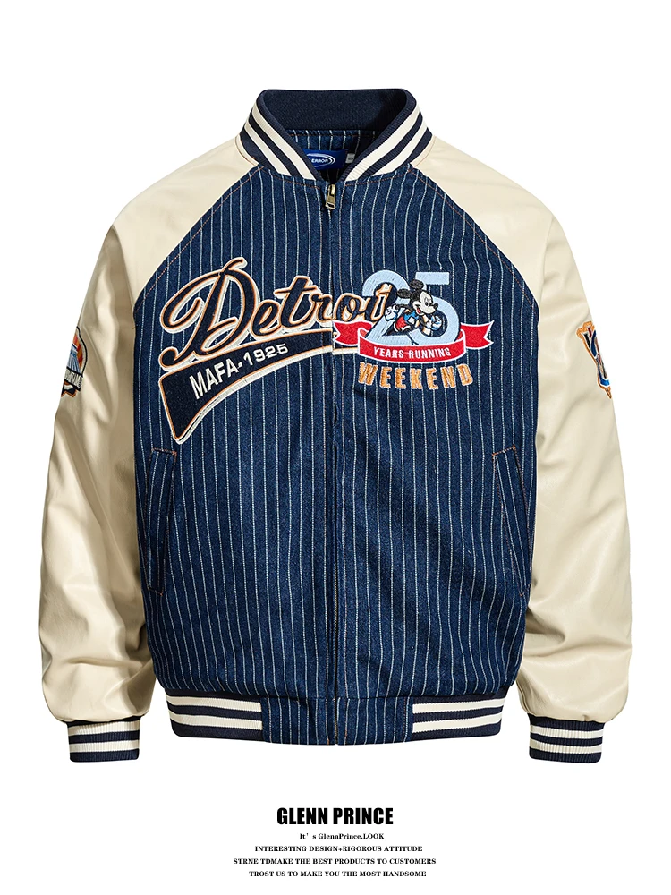 

GPstudio Retro American Miey Baseball Jaet Cotton Men's College Sle Winter New Faion Embroidered Long Sve Coat