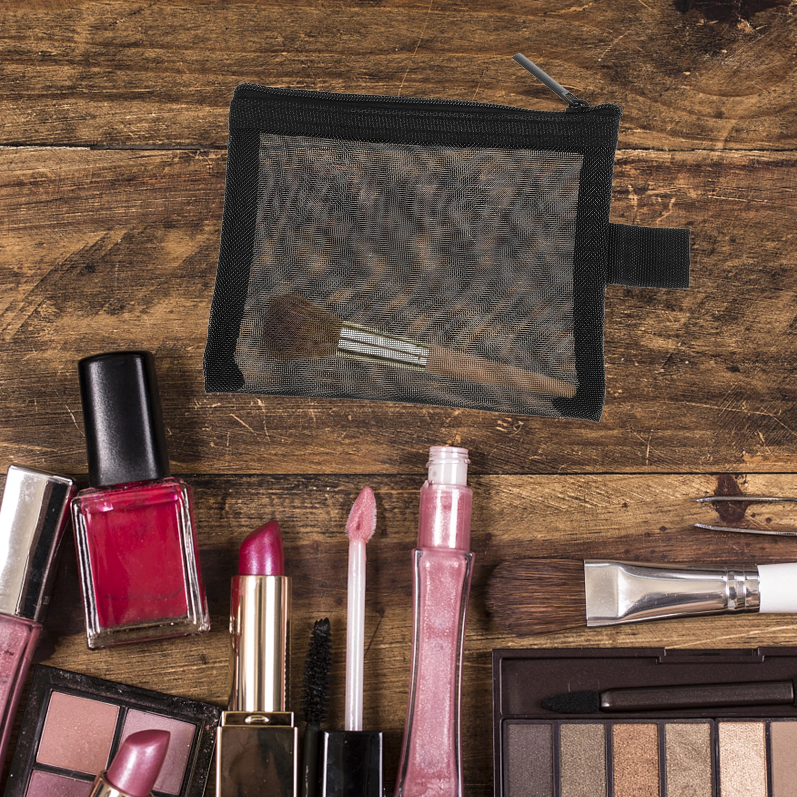 

4pcs Bags Small Makeup Organizer Mesh Lipstick Pouches Clear Nylon Travel Bag Powder Bags Storage Solution