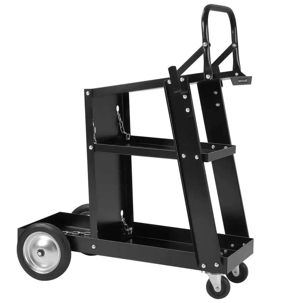 3-Tier Heavy Duty Welding Cart MIG TIG ARC Welders Plasma Cutters Steel Construction Black Powder Coat Finish Ergonomic Tilt