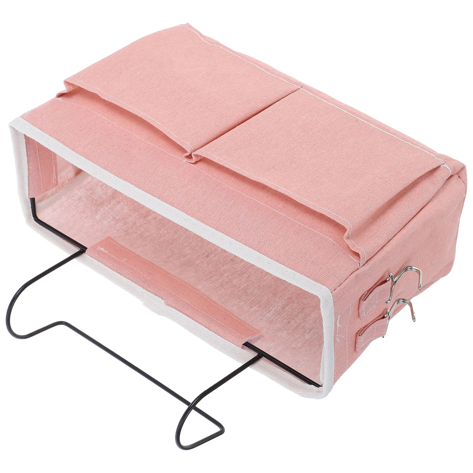 

Bedside Hanging Organizer Cotton Linen Iron Dorm Rail Storage Pouch for Books Phones Glasses Sundries Bedside Table Storage Tidy