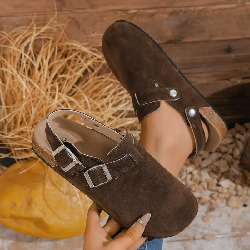 2026 Crestar Women's Suede Lady Fashion Buckle Leather Mules Comfort Cork Footbed Potato Shoes with Arch Support Beach Sandal view 6