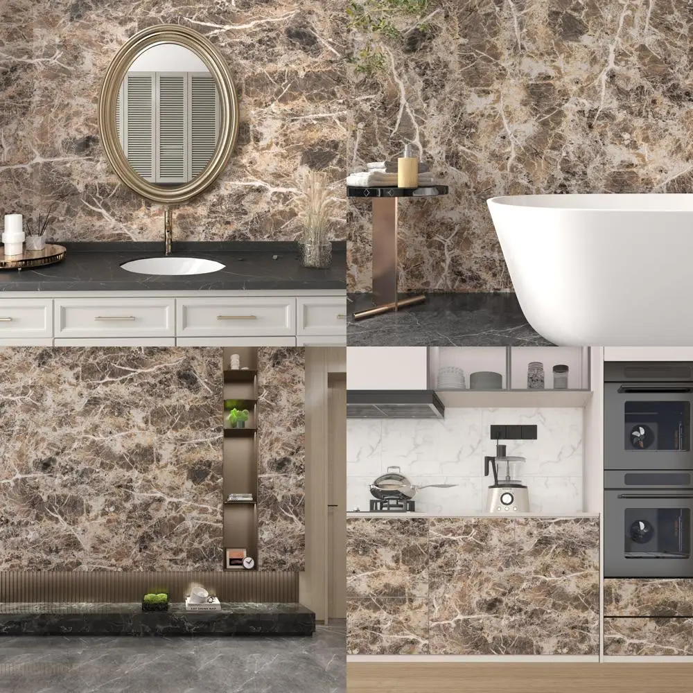 ورق جدران قابل للتقشير واللصق من الرخام البني المقاوم للماء، ورق اتصال رخامي صناعي سميك من الفينيل DIY لديكور المنزل