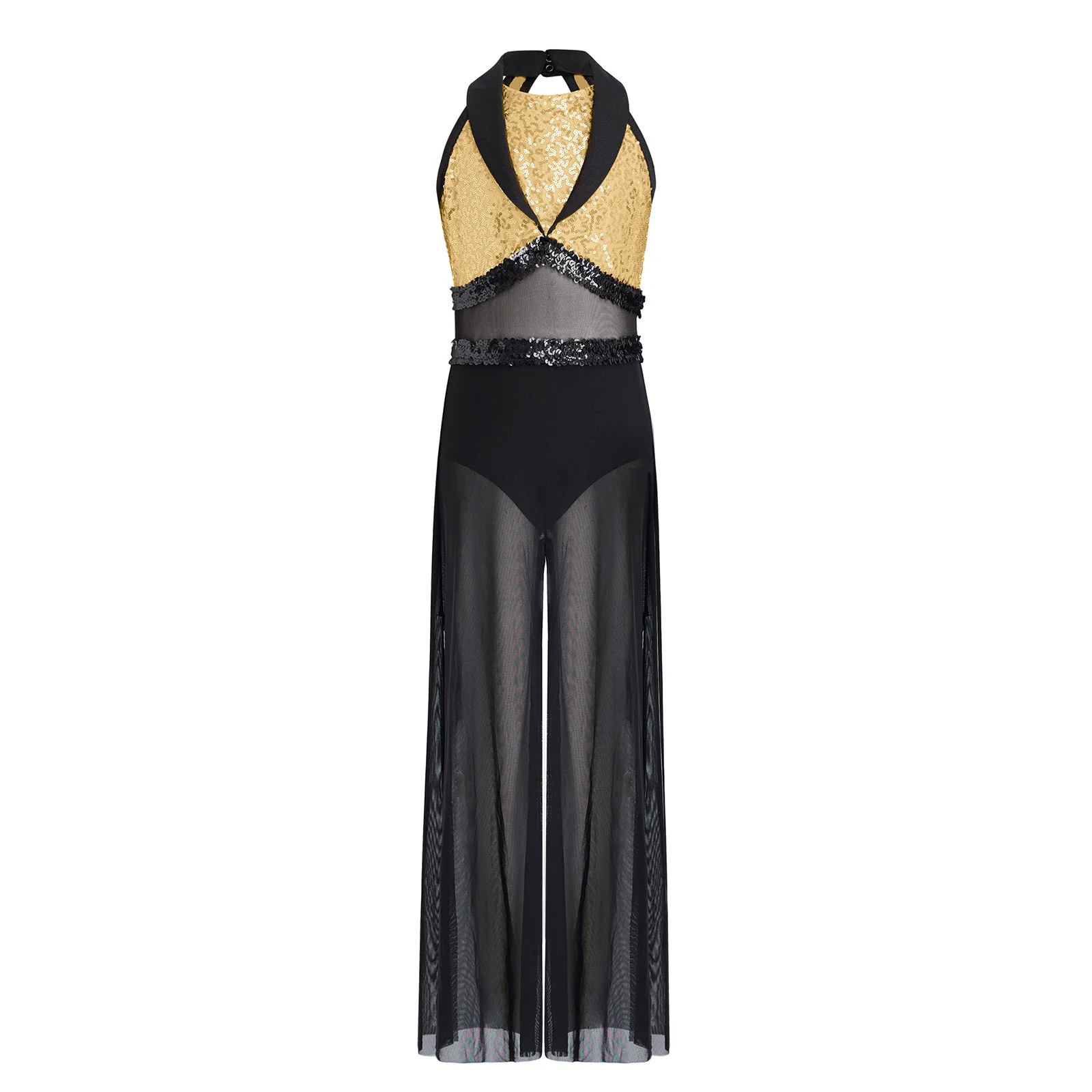 Macacão de Dança Jazz para Meninas, Sem Mangas, com Lantejoulas Brilhantes, Malha, Calças Largas, Body com Calcinha Embutida, Moda Hip Hop e Dança Mod