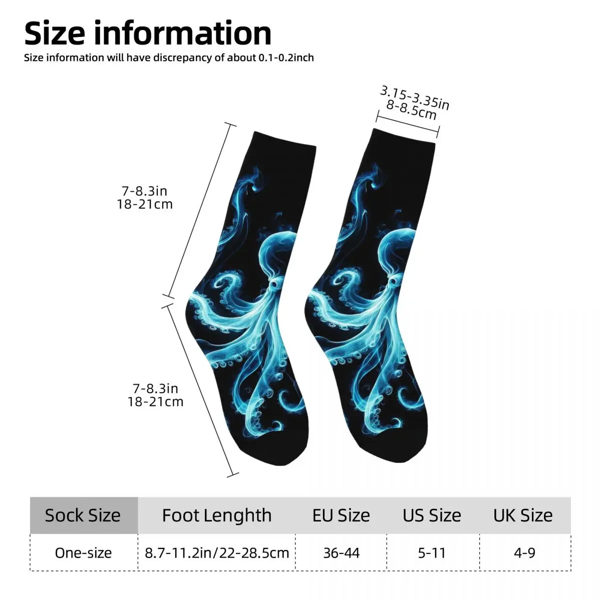 All Seasons Crew Stockings Fluorescent Octopus Design Socks Harajuku Long Socks for Men Women Valentine's Day Gifts