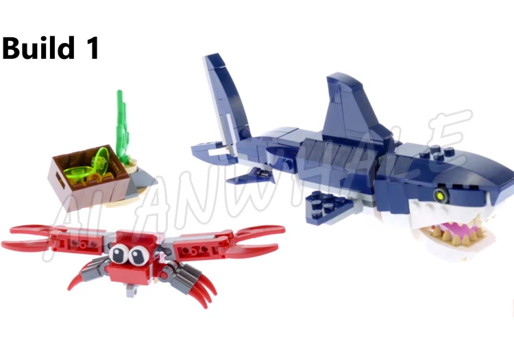 388pcs Creative 3in1 Deep Sea Creatures Dark-blue Shark Crab Squid Angler Fish 31009 Building Blocks toy Compatible With Model