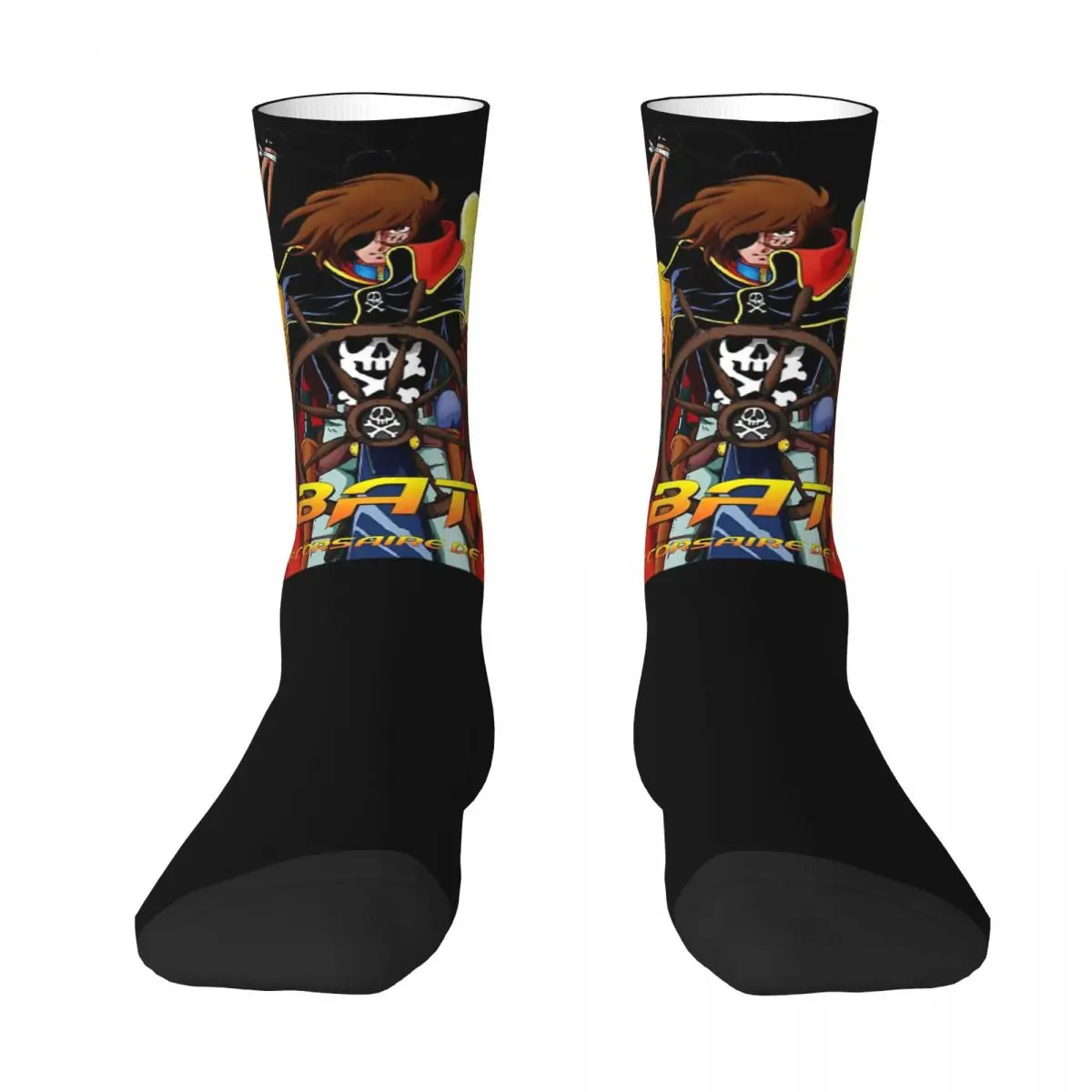 3D printing cosy Unisex Socks,Warm Space Pirate Albator On Ship Holds The Helm With Teammates Interesting Four Seasons Socks