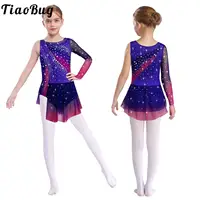 Vestido de baile lírico para niñas, traje de gimnasia de danza rítmica, Color de contraste, vestido de leotardo asimétrico con diamantes de imitación divididos