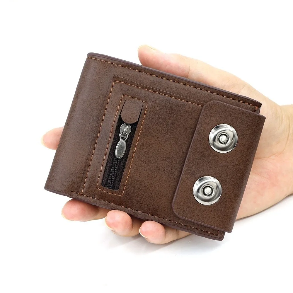 Cartera Vintage de cuero PU para hombre, tarjetero corto antirrobo con hebilla magnética, cartera de negocios multifuncional de gran capacidad para hombre