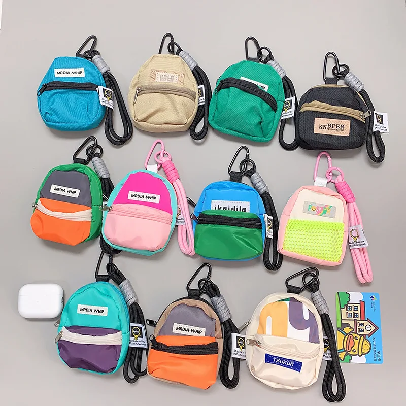 トレンドのカラーブロックチャーム：小さめスクールバッグデザイン、ミニバッグ、コインケース、ストラップ、イヤホンケース、リップ収納