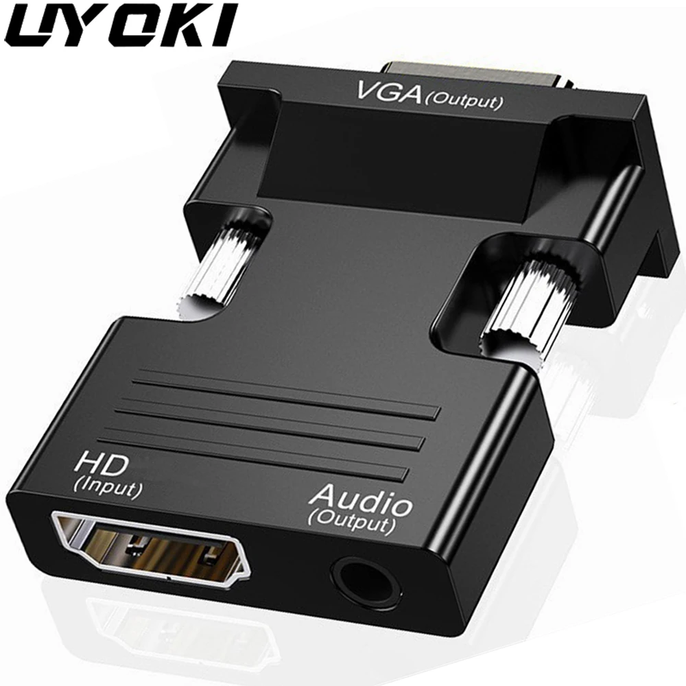 Męski do HDMI dla kobiety-kompatybilny z Adapter VGA kabel konwertera Audio HD 1080P do laptopa TV, pudełko projektora monitor do komputera