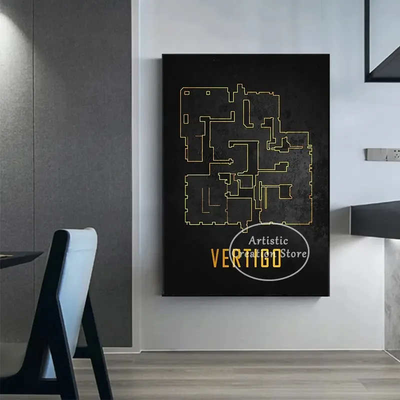 لوحة قماشية لخرائط CS Go ، ملصق الشخص الأول ، غبار اللعبة 2 خريطة نووية ، طباعة سوداء ، صور جدارية لغرفة الألعاب ، ديكور جداري #4