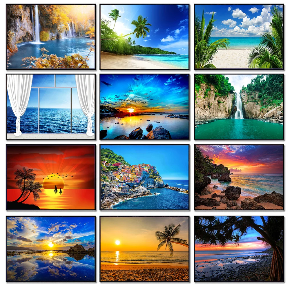 Scenery Canvas Paintings Hawaii Beach Landscape Paintings Sunset Seaside Pictures Wall Art Poster Home Decor Painting No Fram