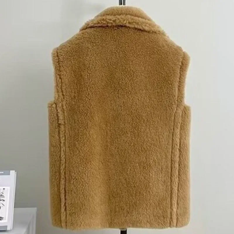 Gilet da donna con orsacchiotto in montone finto Cappotto lungo senza maniche kaki oversize Autunno Inverno Gilet soffice in pelliccia sintetica Capispalla