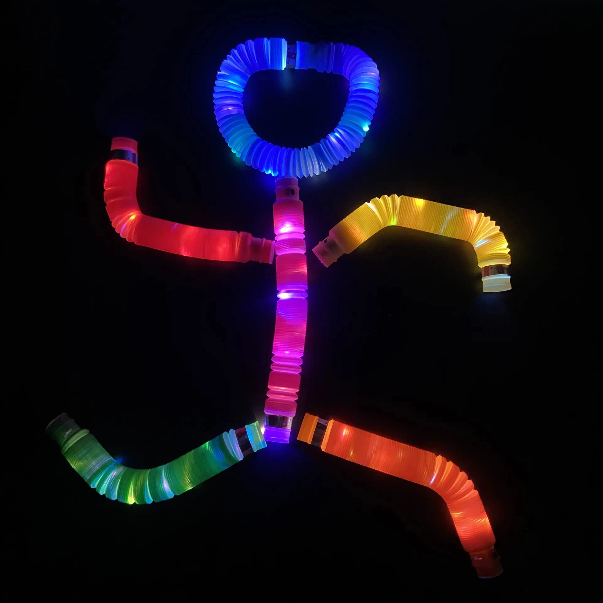 LED Flash Pop Tubes Sensory Toy for Adult Stress Relieve Toys Kid Autism Anti Stress Plastic Fluorescence Bellows Glow Sticks