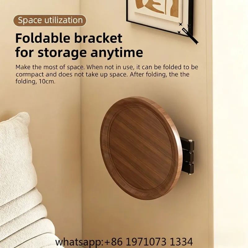 Folding Wall Table For Bed Retractable Wall-Mounted Desk Small Round Desk Wall Mounted tray Rotatable Bedside Storage Holder view 3