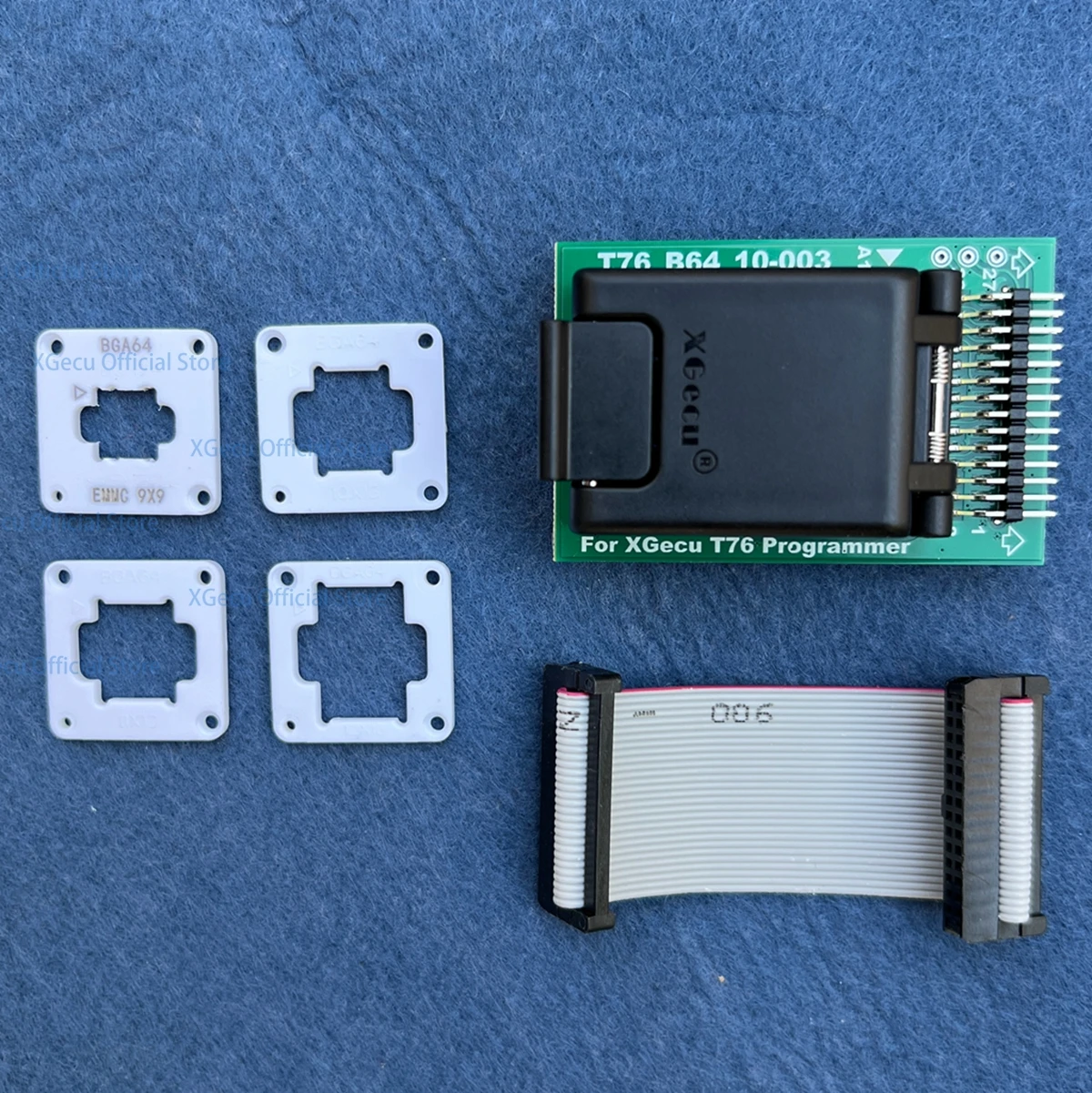 Adapter EMMC BGA64 Gniazdo IC do programatora XGecu T76 z podwójną głowicą Sprężynowy uchwyt sondy testowej + 5 szt. ramek ograniczających