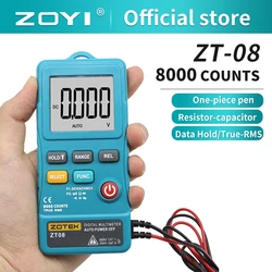 ZOYI-multímetro Digital ZT08, medidor de probador de True-RMS, voltímetro de CA/CC, Ohm, probadores de transistores de voltaje, multímetro automático, 8000 recuentos