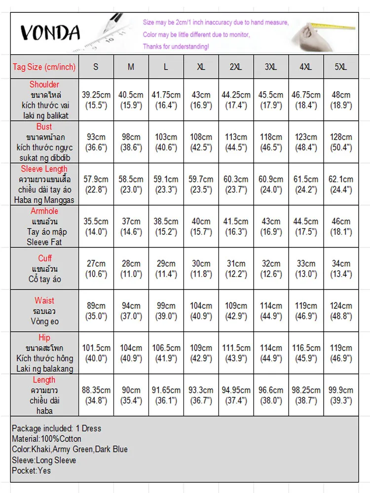 2025 VONDA femmes automne 100% coton mode combishorts à manches longues col en v combinaisons courtes poches solides élégant bureau salopette