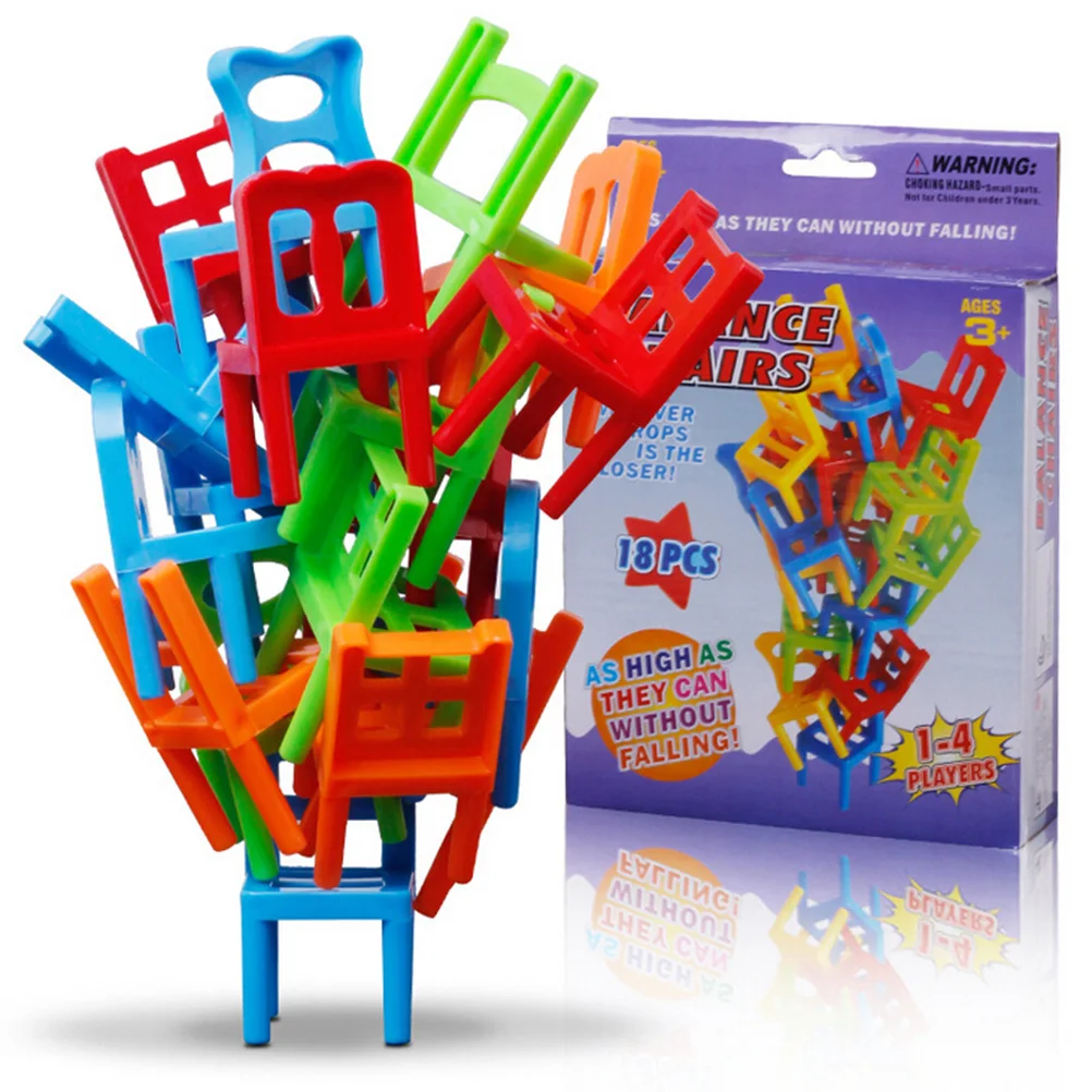 18pcs Mini Chair Balance Blocks Toy Plastic Assembly Blocks Stacking Chairs Kids Educational Family Game Balancing Training Toy