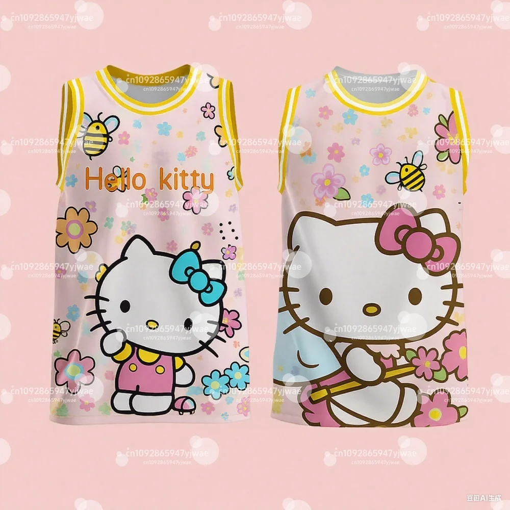 Summer 2025 New Style Kawaii Hello kitty Vest Women Round Neck Casual Shirt Street Outdoor Running Basketball Training vest