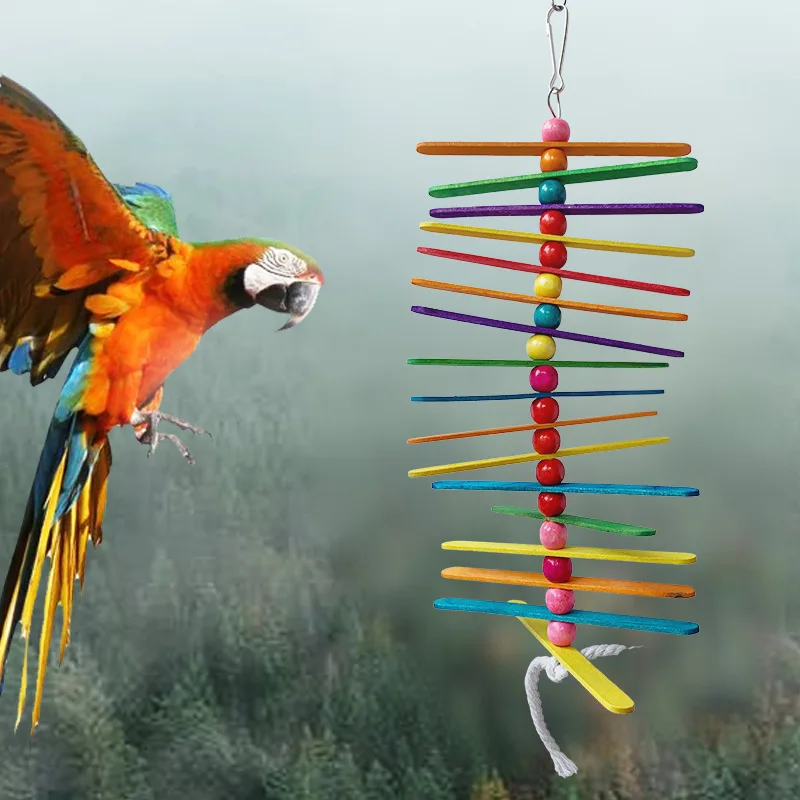 Parrot Bird Toy Colorful Wood Chip Climbing Ladder Chewing String Pets Funny Multi-layer Swing Pet Accessories Factory Price