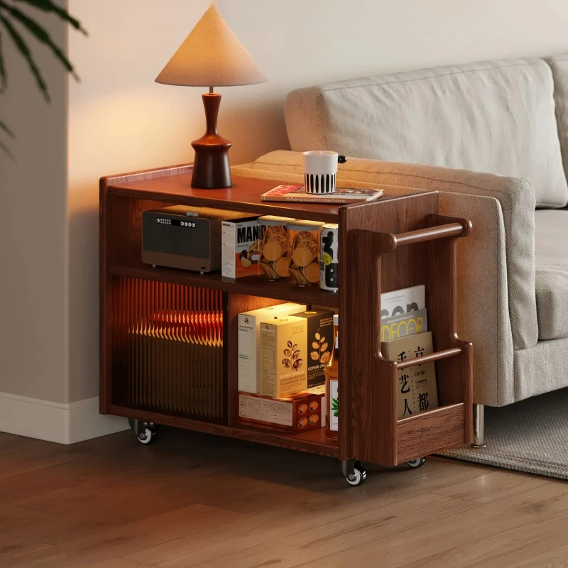 Mid-Century Modern Rolling Cart Wooden Mobile Side Tablefor Living Room Small Shelf on Wheels for Snacks Storage Vintage Trolley image 2