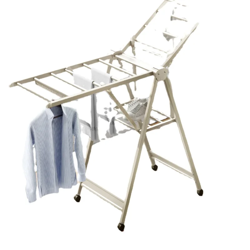 

Drying Rack Balcony Artifact Bedroom and Household Cool Aluminum Alloy Outdoor Shelf Drying Quilt Floor Rod Folding Interior