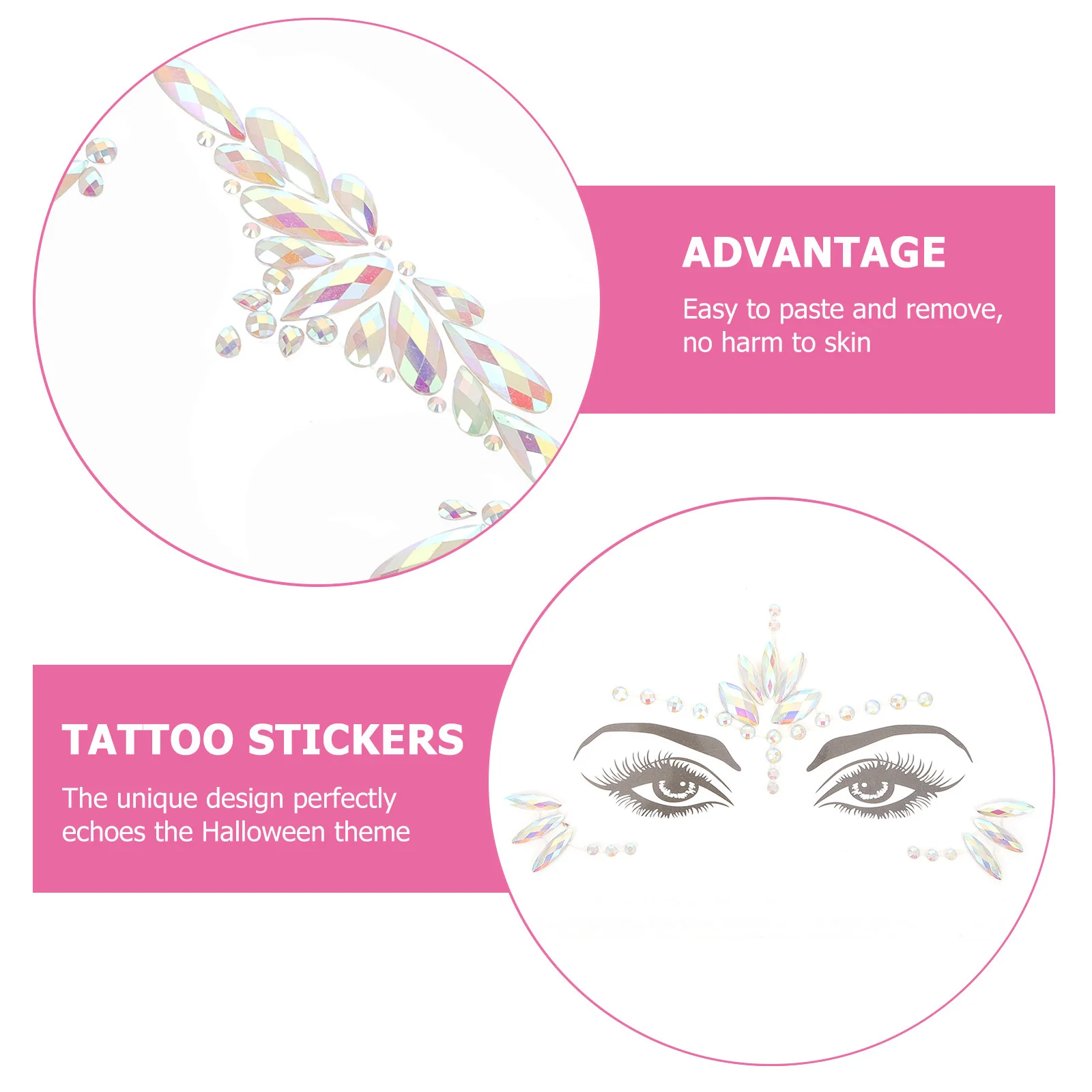 

3 Sheets Gems Stickers Rhinestone Tattoos Halloween Costume Jewels Glow in The Dark Tattoos