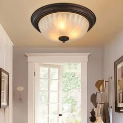 European retro Round Ceiling Lamp Wrought luxury Bedroom Light Aisle Lamp Balcony Light LED Lamp Entrance Glass + iron
