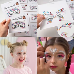 Pegatinas de maquillaje de colores para niños, 5 piezas, diamantes de cristal, piedras preciosas, vacaciones, purpurina, fiesta, adhesivo, tatuajes de cara de ojo *