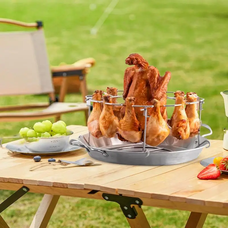 Chicken Leg Grill Rack Round Stainless Steel Chicken Leg Wing Rack 12 Slots Non-Stick Drumstick Holder BBQ Accessories With Drip