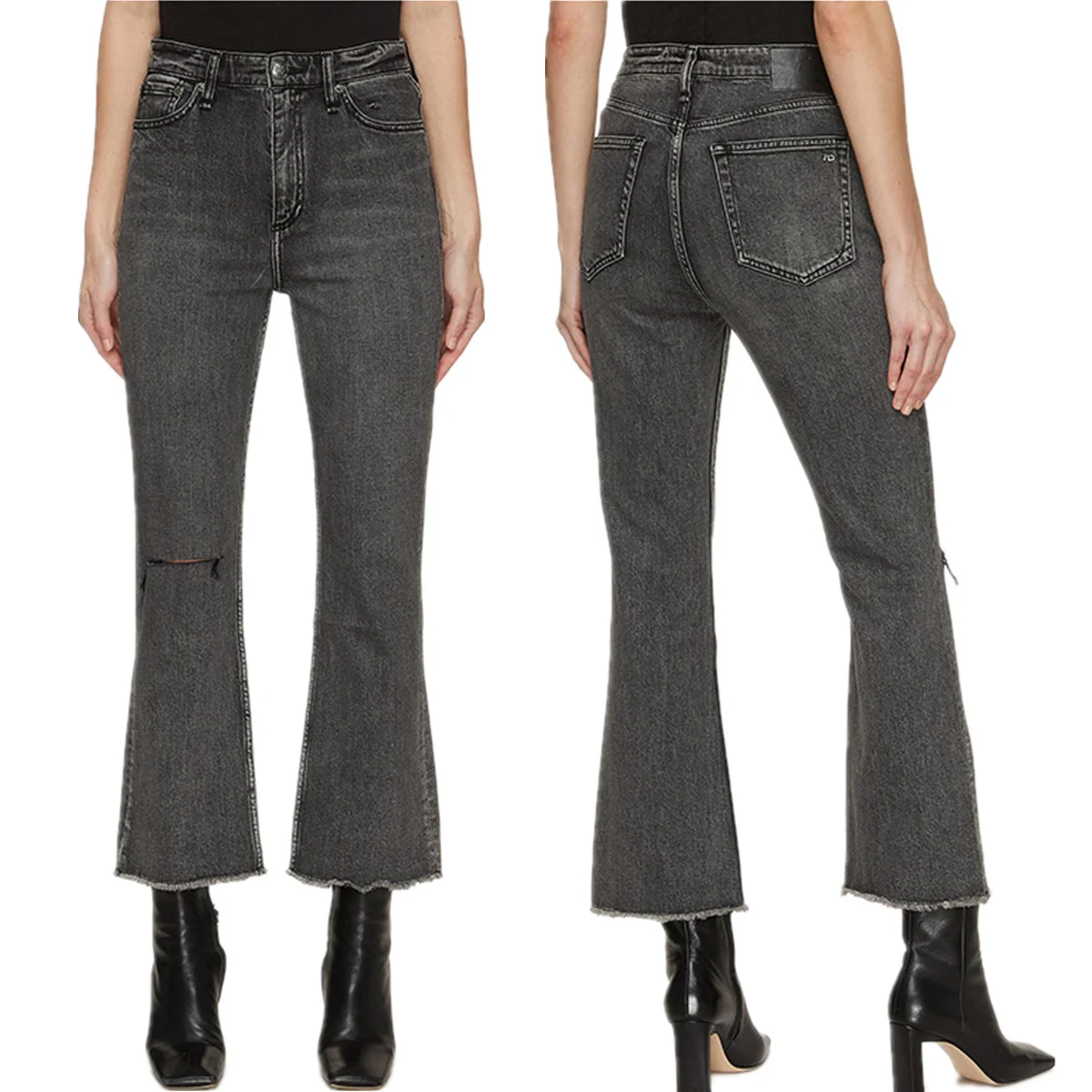 

Jenny&Dave Spring Summer Jeans British Fashion Women's Slim Fit Jeans Mid Waist Black Gray Elastic Denim Pants Split Ripped Jean