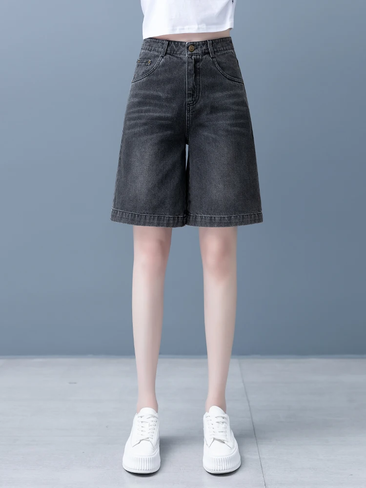 

High Waist Wide Leg Short Jeans Women's Summer New Style Loose Fit Straight Cut Thin Cotton Denim Miniature Dreamy Casual