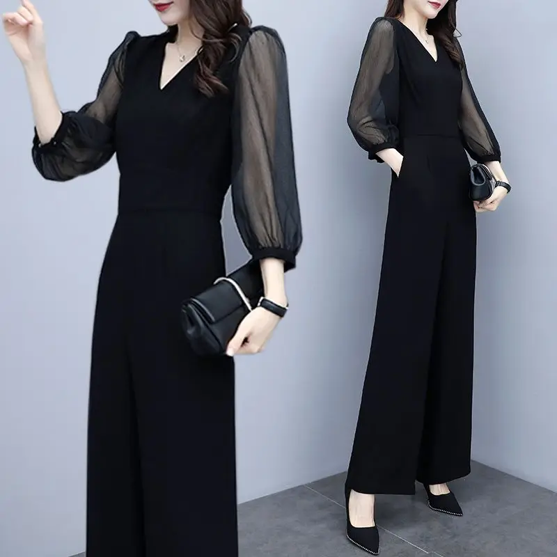 

Summer New Elegant Women's Pants Suit Female Fashion Mesh Chiffon Shirt Trousers Two Piece Set Ladies Blazer Tracksuit Suit G95