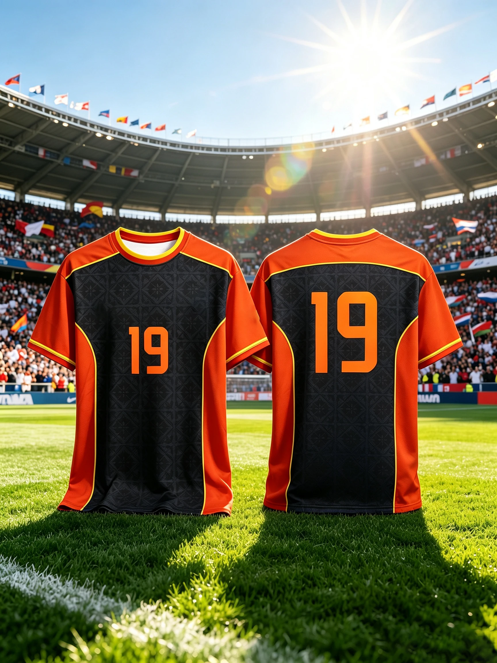 Vintage Geometric Subtle Pattern Spliced Soccer Jersey Number 19 Men Tee