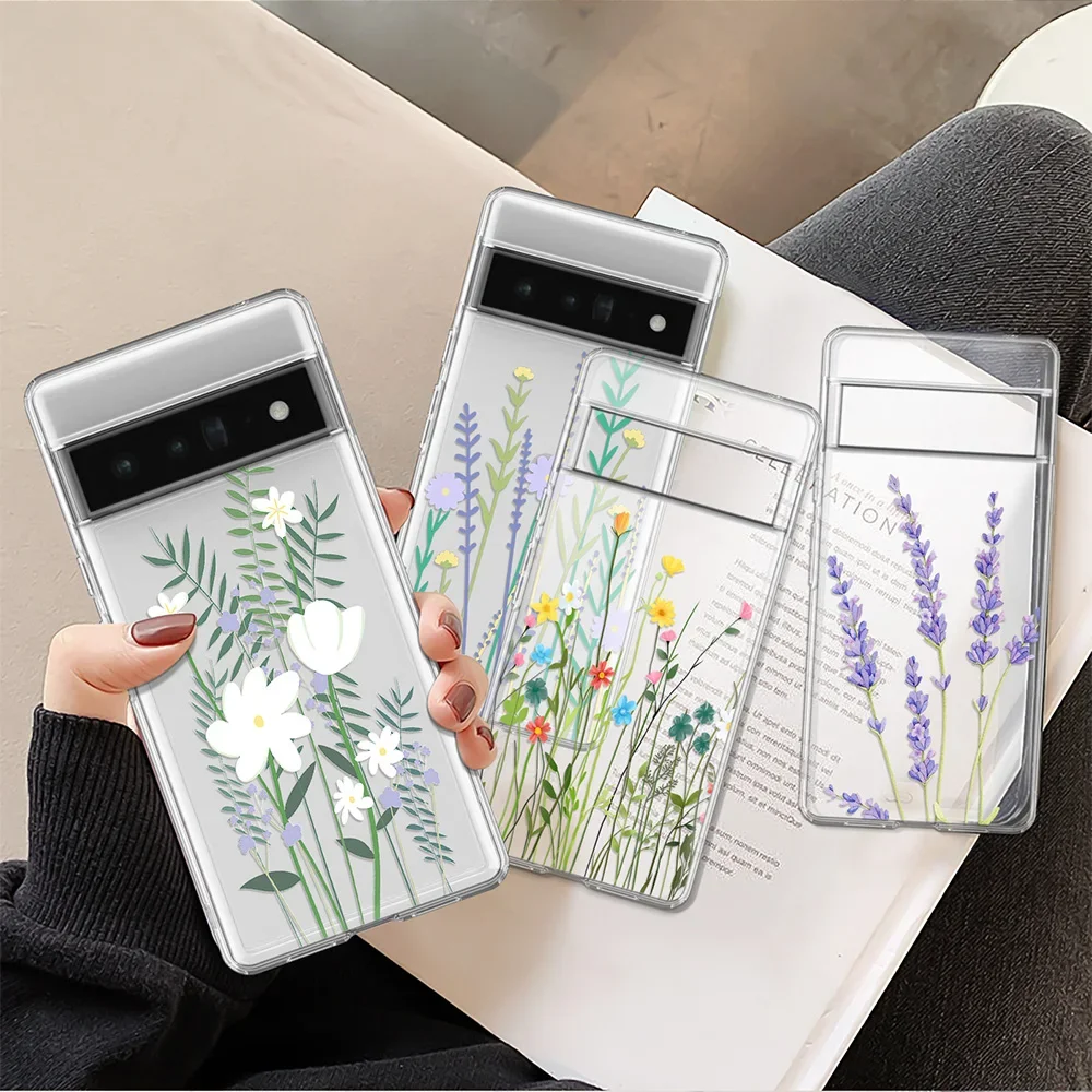 

Lavender Flower Case for Pixel 8 7a 6 6Pro 7 Pro 6a Clear Soft TPU Cover for Google 3 3a 4 4a 5 5a 5G XL Protection Shell Fundas