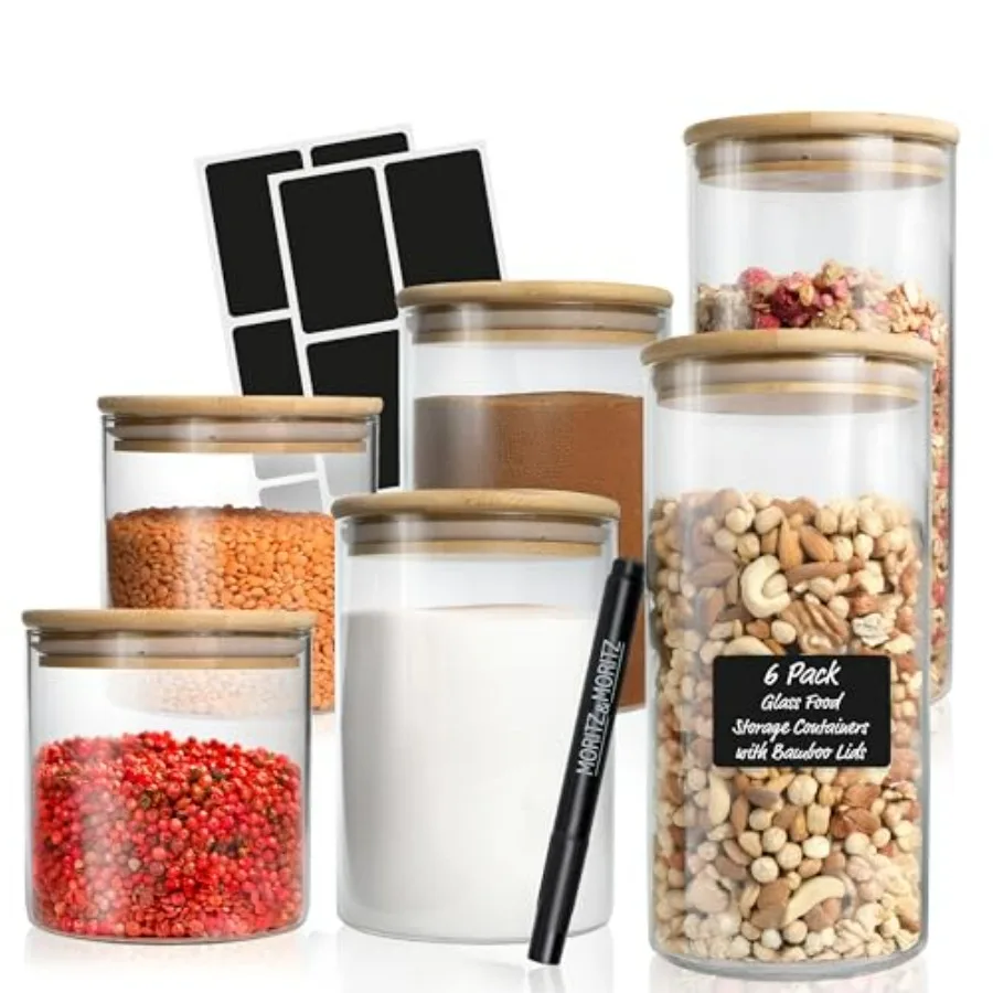 

Moritz Moritz Glass Storage Jars with Airtight Lids 6 Pack Pantry Storage Containers Flour Sugar Canisters Food Organizer Set w