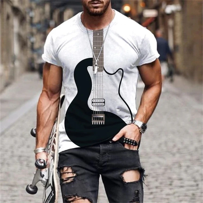 

3D Printed Guitar Instrument Graphic T-shirt Men Women Harajuku Hip Pop Music Tee Summer Casual Short Sleeve Y2k Tops Streetwear