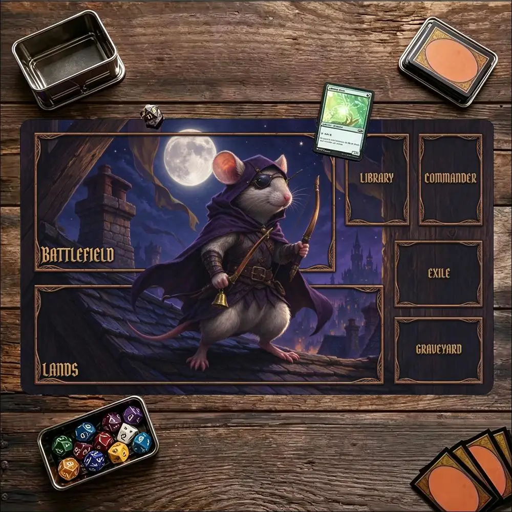 Fantasy Wizard Rat TCG PlaymatCard Zones Non Slip Rubber Game Pad Smooth Tabletop Battle Mat for Trading Card Game Tabletop Fans