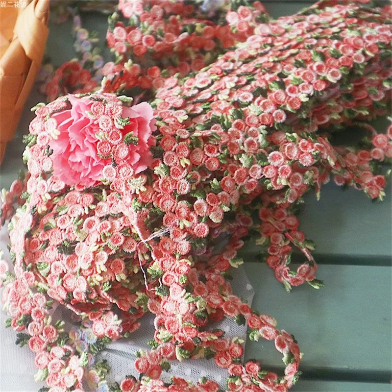 2.5CM Wide Colorful Rose Flower Embroidery Lace Trim Ribbon DIY Crafts Lolita Dress Collar Apparel Neckline Hat Sewing Decor