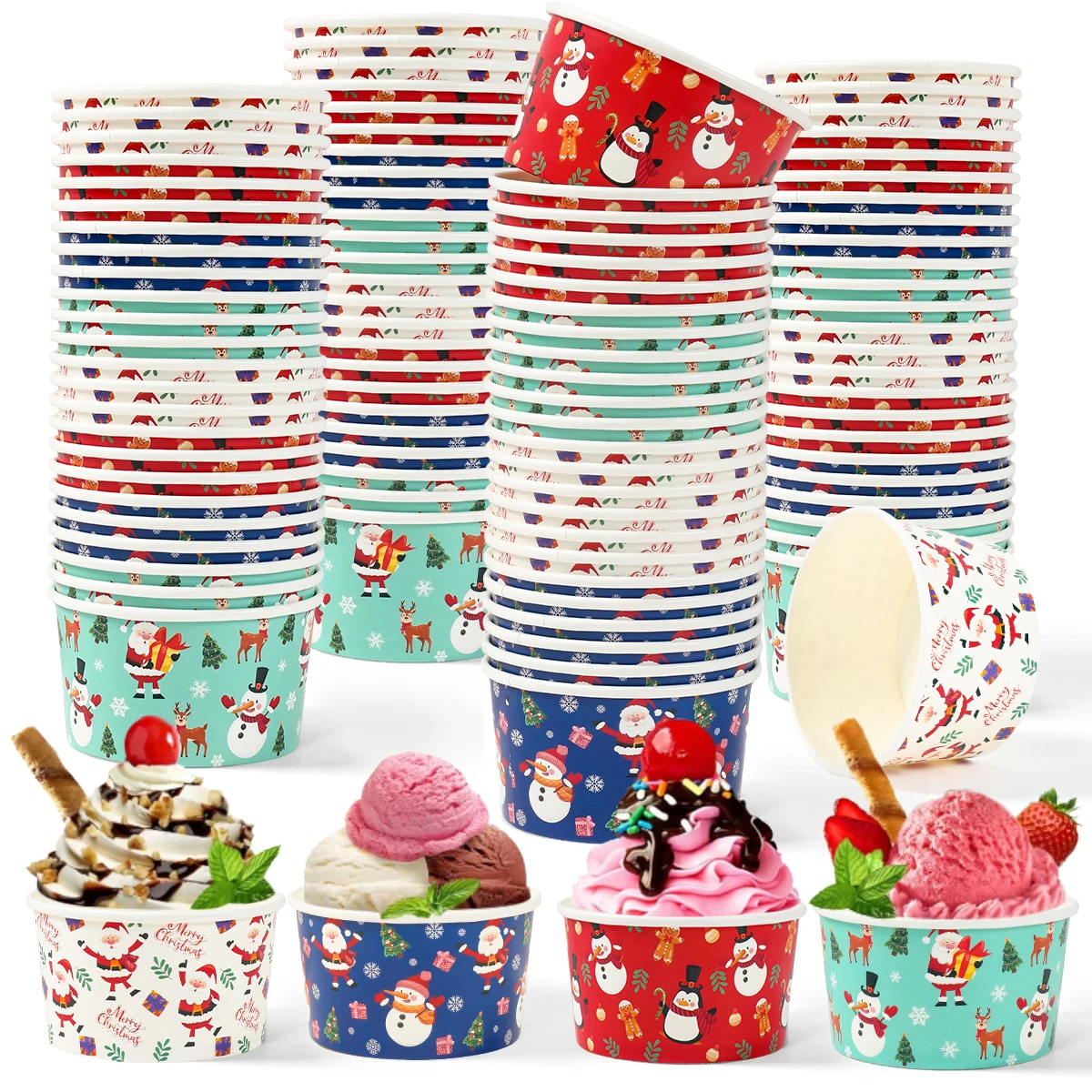 عيد الميلاد 8 أوقية وعاء الورق أكواب الآيس كريم وعاء للاستعمال مرة واحدة عيد ميلاد سعيد زينة للمنزل 2025 نافيداد ناتال نويل السنة الجديدة 2026 #2