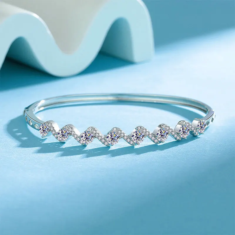 

S925 sterling silver moissanite bracelet buckle design plated 950 white gold moissanite row diamond wave bracelet women's gift