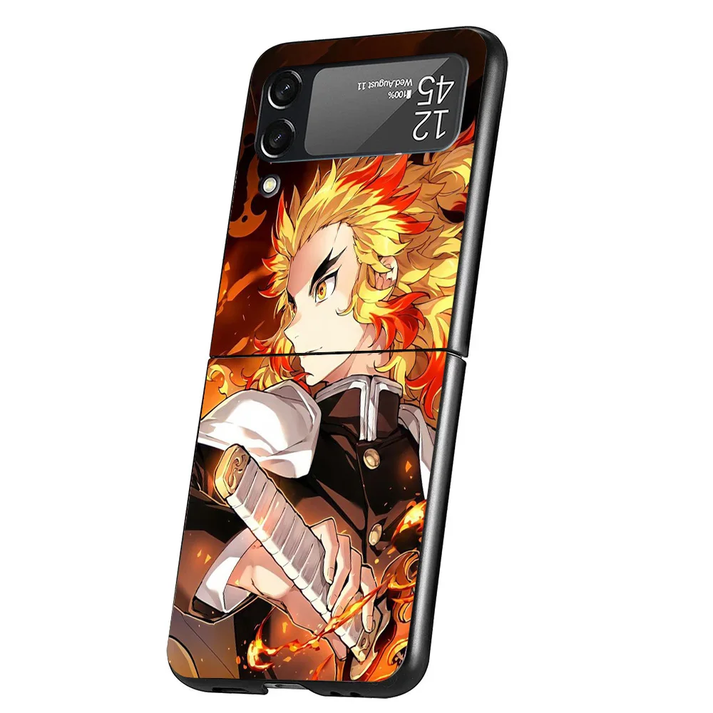 Demon Slayer Rengoku Kyoujurou Case Phone Cover for Samsung Galaxy Z Flip 6 5 4 3 5G ZFlip6 ZFlip5 ZFlip4 ZFlip3 Black Hard Tren