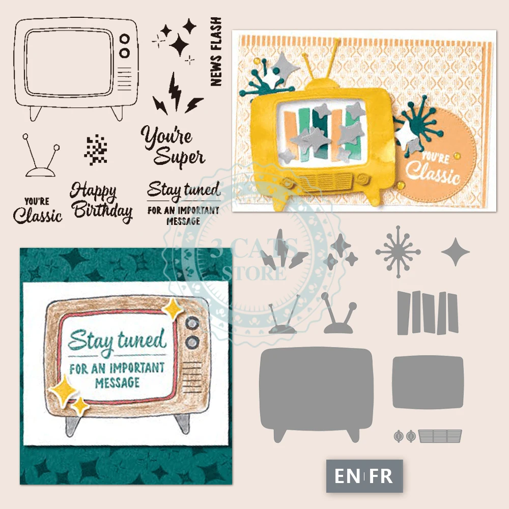 

MP945 Tune In Stamp And Cutting Dies DIY Scrapbooking Supplies Creative TV Clear Stamp Metal Dies For Cards Albums Crafts Decor