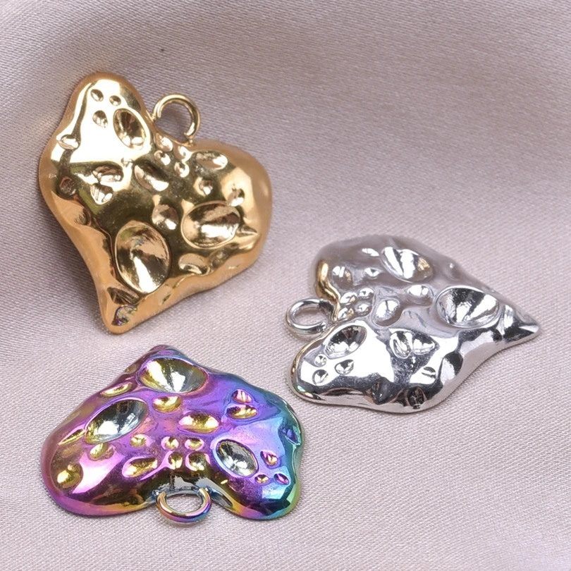 3pcs Irregular Hearts To Make Jewelry Making Supplies DIY Love Accessories Stainless Steel Pendant Charm Bulk Pingentes Material