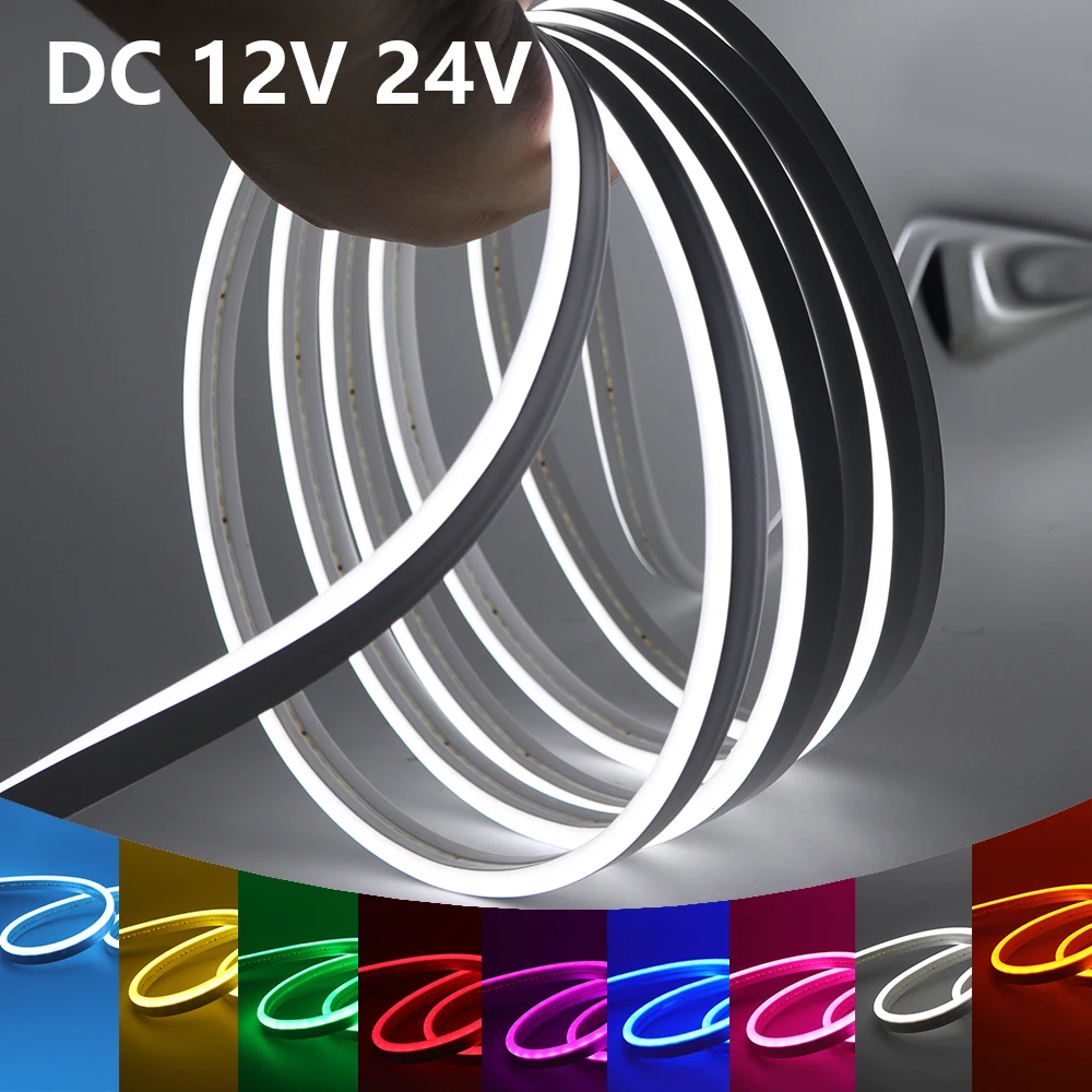 12V 24V Neon LED Strip 2835 120LEDs/m Waterproof Orange White Red Green Blue Pink Yellow Flexible Tape for Home Decor 0.5m-10m